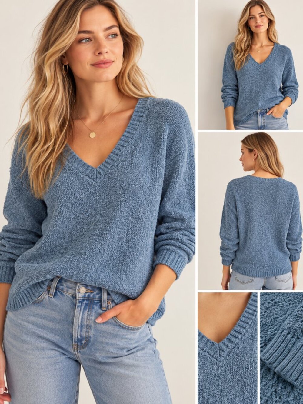 J.Crew Women's Bouclé V-Neck Sweater Size S Blue Soft Textured Knit